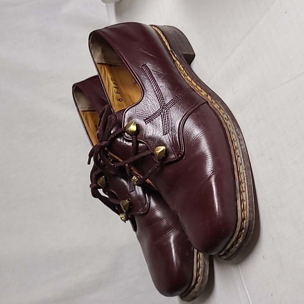 Vintage Oxblood Leather Lace-up Oxford Gold Metal Accent Salamander Germany